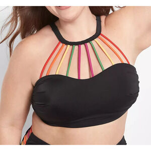 Cacique No Wire High Neck Swim Bikini Top Strappy Rainbow Detail Plus Size 24